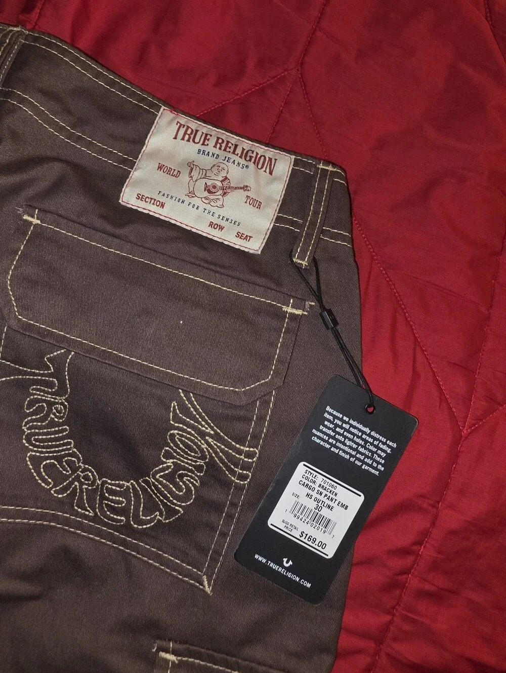 True Religion FIRE! NWT! Cargo SN Pant w/Embellished HS Outline in Bracken. 30